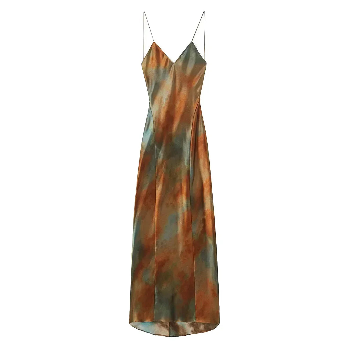 French Style Women Midi Dresses Summer Spaghetti Strap Elegant Party Female Clothes Wedding Bridesmaid printed  Satin Dress