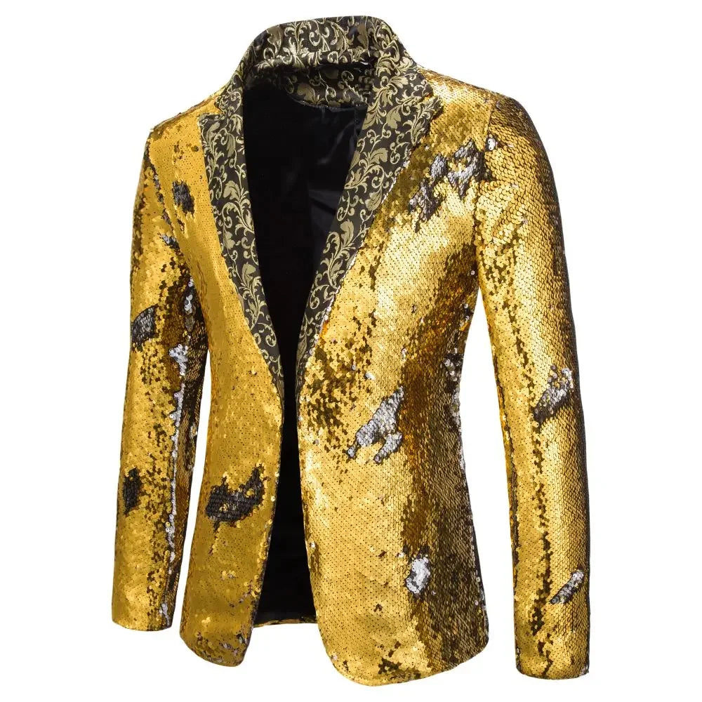 Men's Suit Shiny two-tone sequin shawl Collar suit Men's Wedding Groom Singer Dance Sequin Suit Jacket DJ Club Stage Men's suit