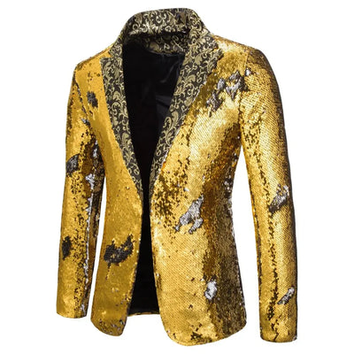 Men's Suit Shiny two-tone sequin shawl Collar suit Men's Wedding Groom Singer Dance Sequin Suit Jacket DJ Club Stage Men's suit