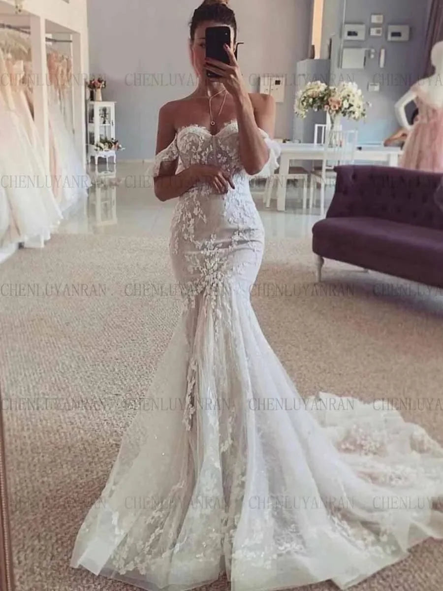 Mermaid Boho Wedding Dresses For Women Sweetheart Lace Tulle Wedding Dress Long Sexy Dresses For Women فستان حفلات الزفاف