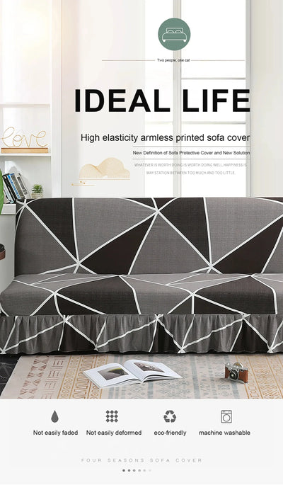 1/2/3Seater Sofa Bed Cover with Skirt Elastic Printing Seat Cover Armless Sofa Bed Cover Sofa Covers for Living Room Home Decor