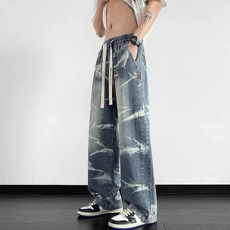 Men's American Fashion Brand High Street Wide-leg Pants for Boys' High Street Retro Scimitar Pants Denim Shorts Y2k Jeans Man