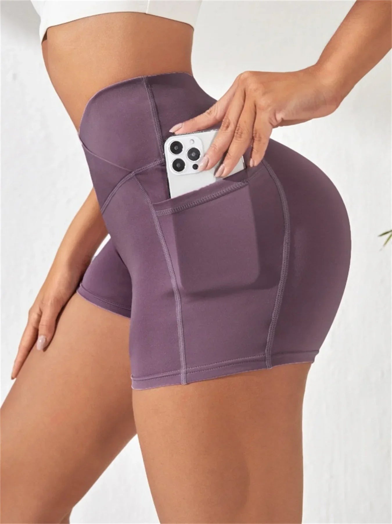 Women's High Cross Waist Biker Shorts Side Pockets Buttery Soft Comfy Criss Cross Running Yoga Athletic Short Pants