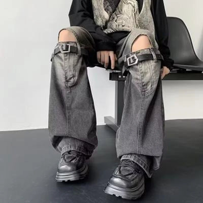 Men's Jeans Vintage Knee Destroyed Ripped Jeans streetwear Slim fit Pants beggar Hole Hip Hop denim trousers Men y2k jeans