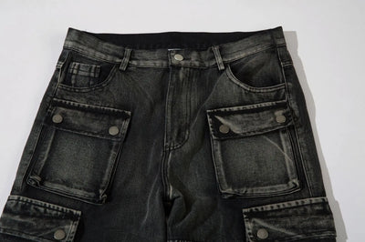 Trendy Brand American Retro Tooling Jeans Mens High Street Heavy Industry Embroidery Loose Wide-leg Trousers