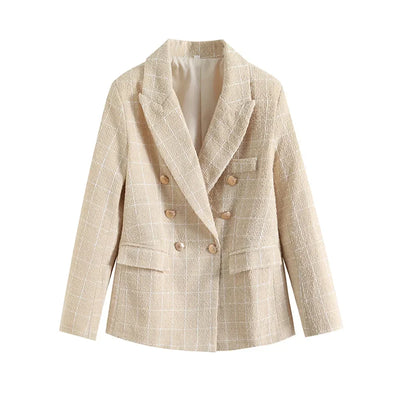 Green Double Breasted Women's Blazer, Beige, Black, Red Women Suit Jacket, Spring Vintage Female Coats