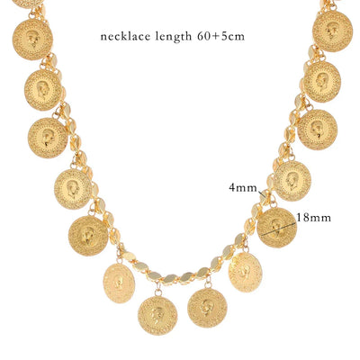 4mm Wide Cuban Chain 60cm Coin Pendant Muslim Necklace Dubai Charm Jewelry Middle East Africa Luxury Necklaces