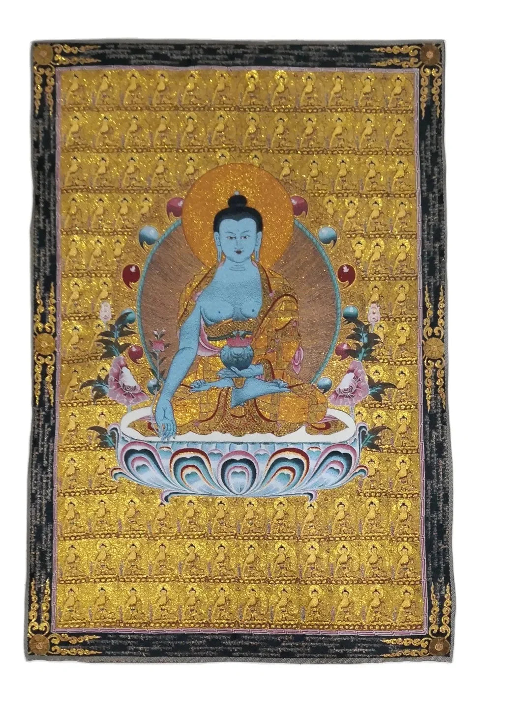 Tibetan Buddhism Medicine Buddha Portrait Chinese Tangka Embroidery Decoration Hanging Painting