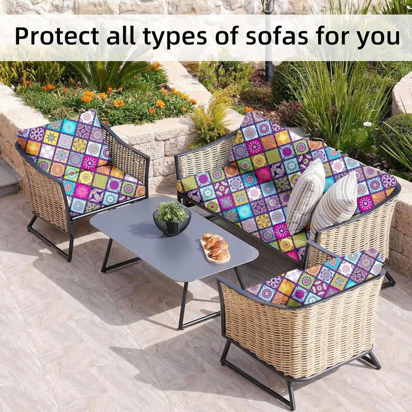 Outdoor Tropical Print Sofa Cushion Covers - Non-Slip Furniture Protectors, Replacement for Individual Seat Cushions