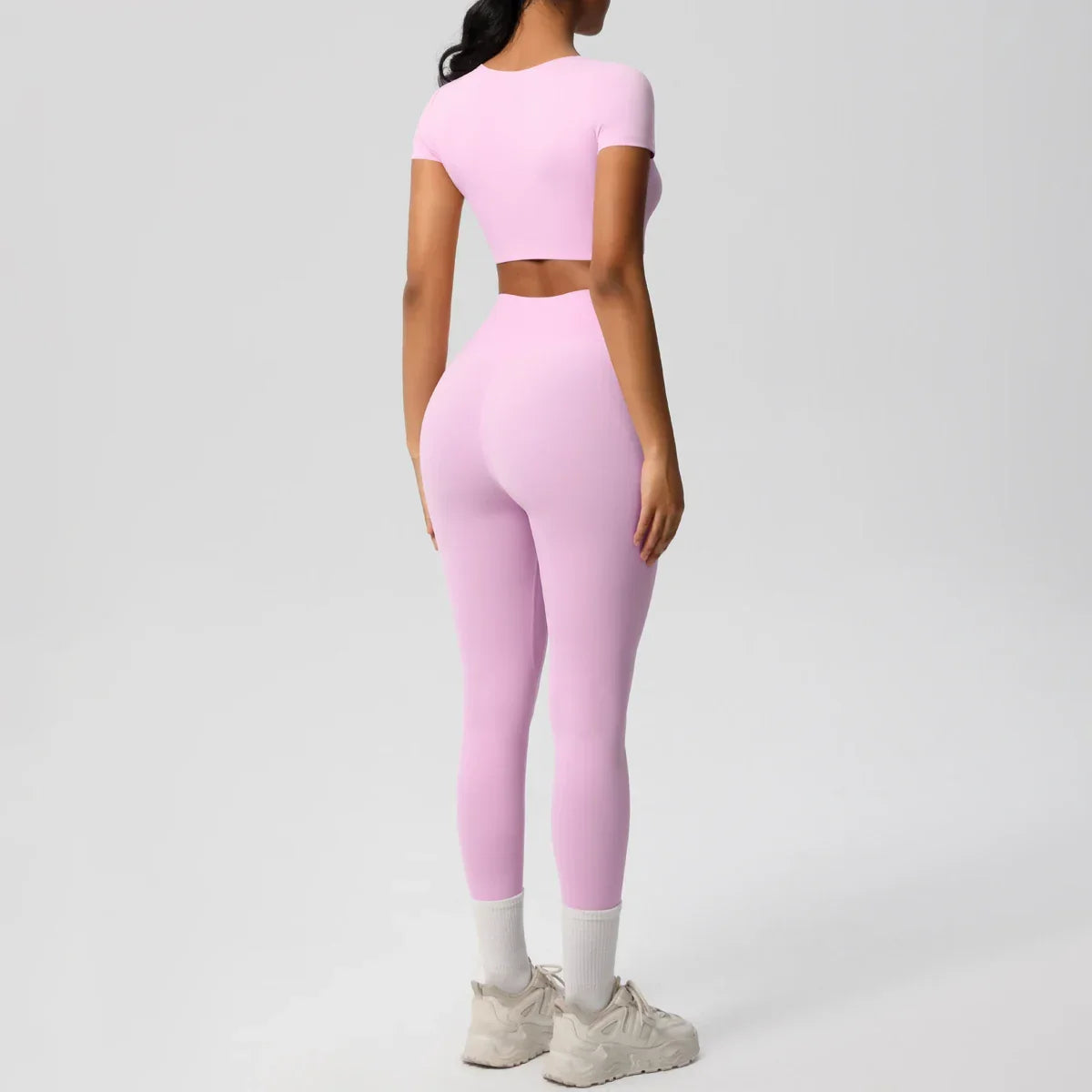 Yoga Set 2 Pieces Women Tracksuits Workout Sportswear Gym Clothing Fitness Short Sleeve With Padded High Waist Leggings Suits