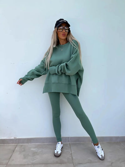 Lounge Sets for Women Two Piece Travel Outfits Sweatsuits Autumn Winter Fashion 2024 Trendy Loose Oversized Tee Tight Trousers
