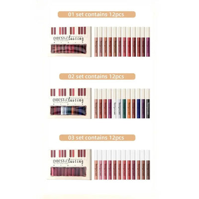 Luxury Matte Lip Gloss Set 12 Waterproof Shades Non Sticky Long Lasting Lipstick Kit For Daily Party Makeup