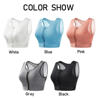 Plus Size Sports Bra for Women High-Strength Shock-Absorbing Gathering Top Running Zipper No Steel Bracket Underwear Yoga Vest