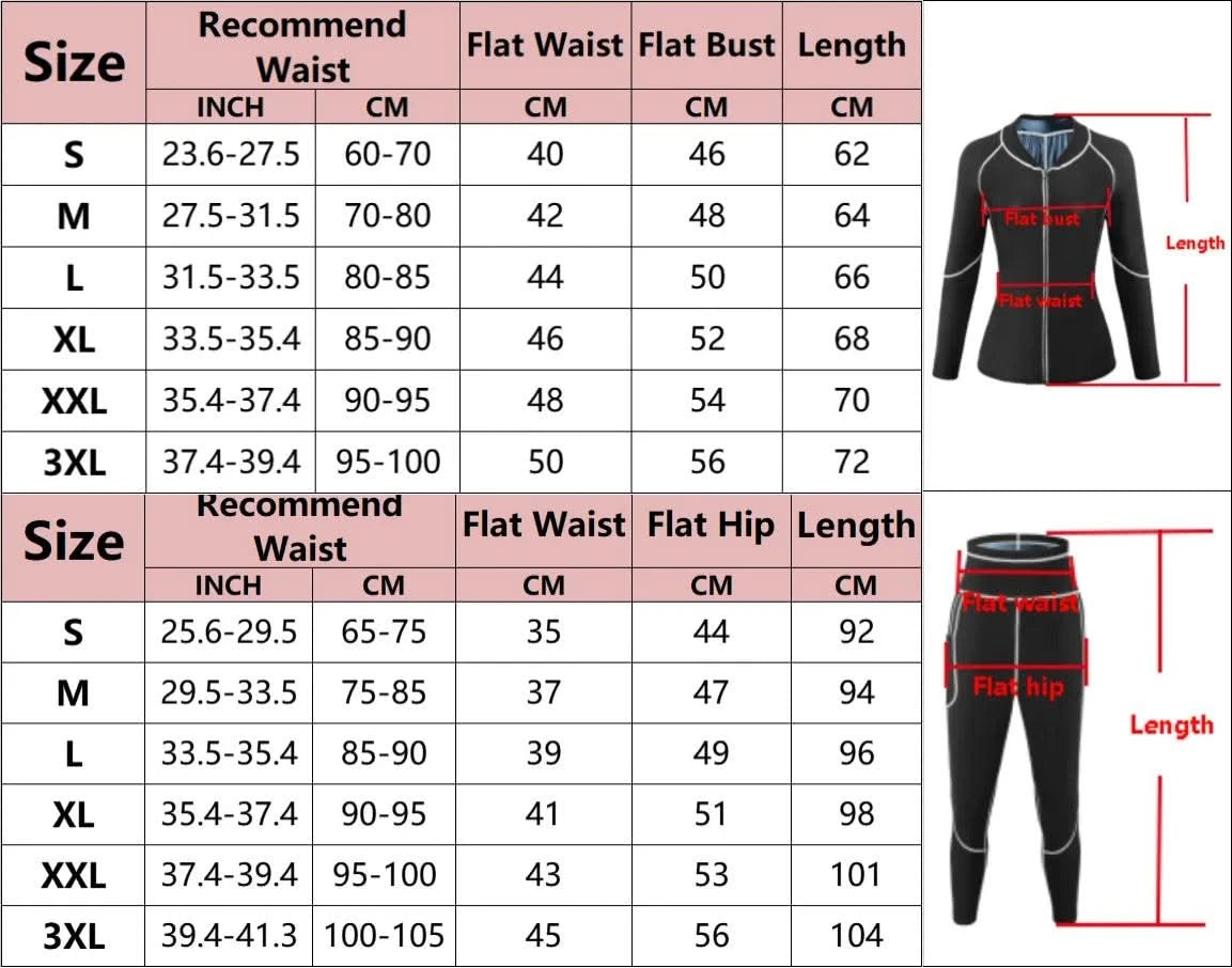 Women Sauna Sweat Suits Weight Loss Jacket Sweat Top Pants Body Shapers Fitness Shirts Leggings Thermo Long Sleeves Trousers Gym