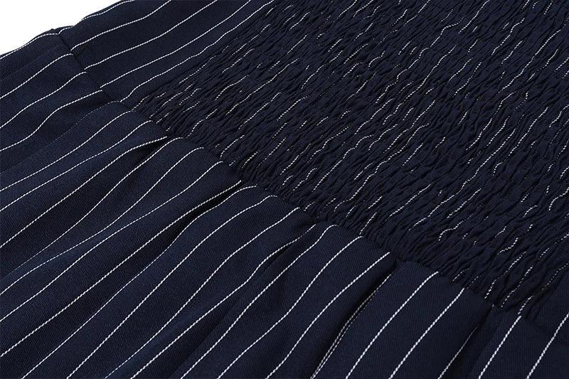 WhereMery Korean Women Fashion A-line Dress Y2K Sleeveless Slash-neck Pleated Stripe Dresses Spring Summer Elegant Slim Vestidos