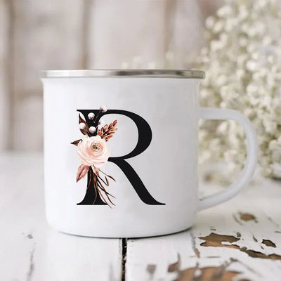 Initial Letter Print Mugs Enamel Creative Coffee Cups Drinks Wine Juice Milk Cup Vintage Home Office Handle Drinkware Best Gifts