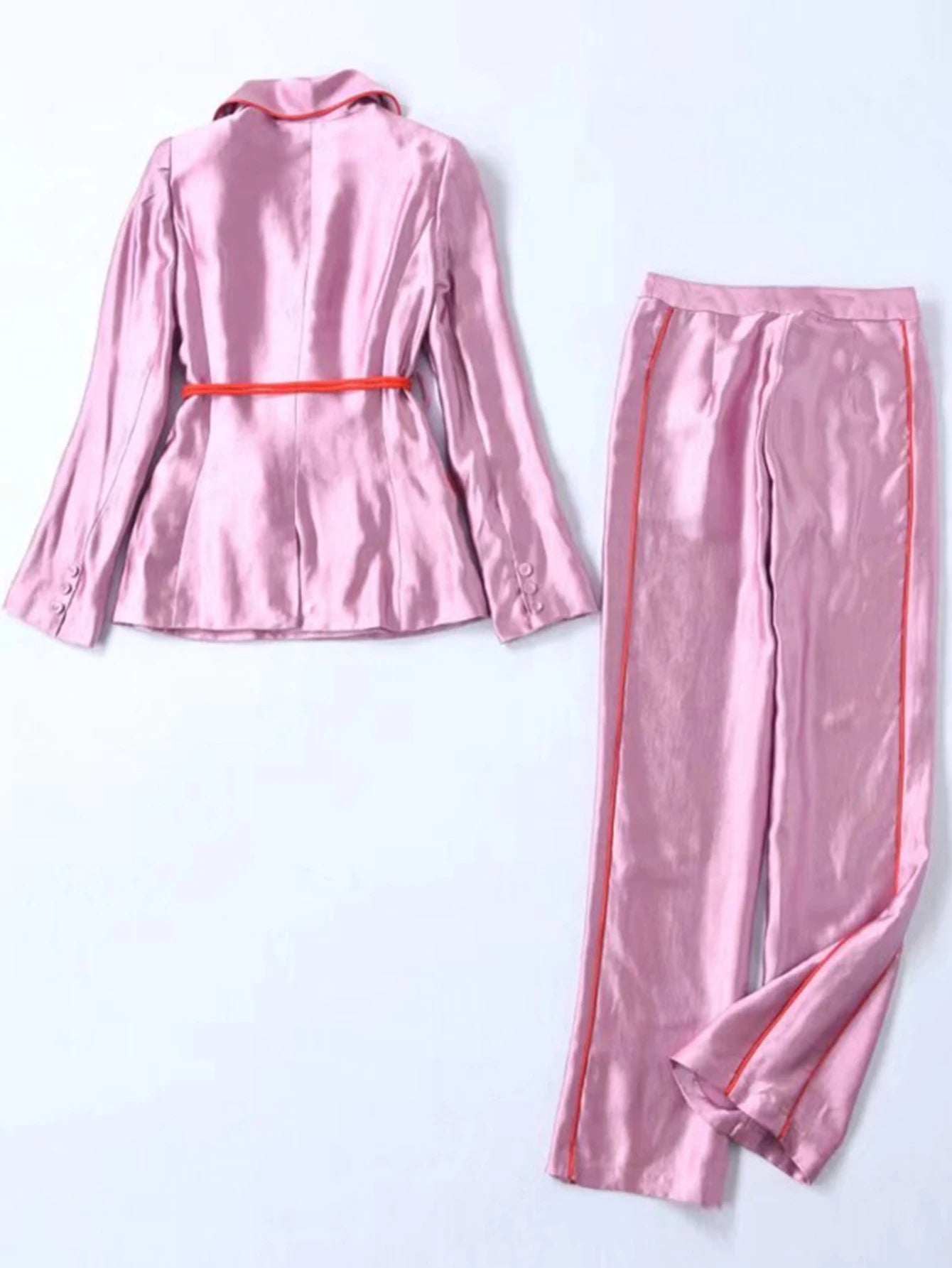 LD LINDA DELLA Fashion Designer Autumn Purple Pants Suit Women's Slim Long sleeve Belted Blazer and Pants Two Pieces Sets