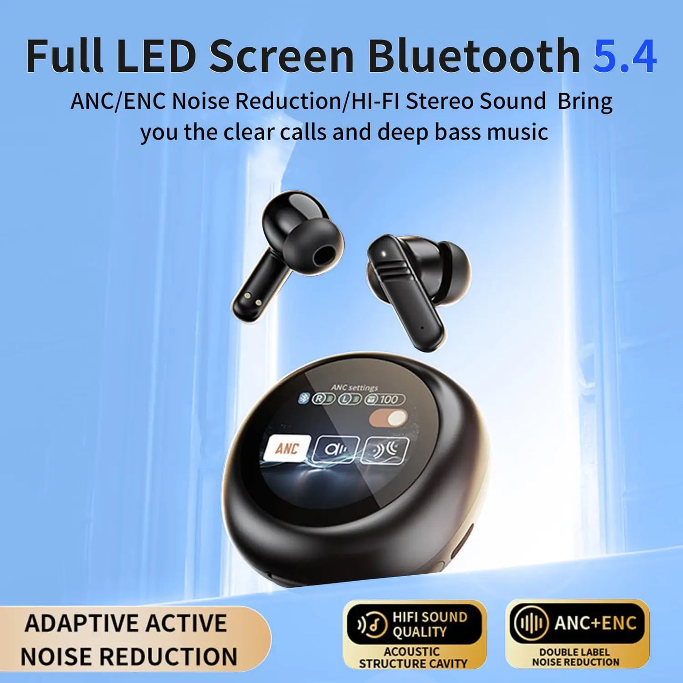 Wireless Earbuds, Touch Screen Bluetooth 5.4 Ear Buds, ACN/ENC Noise Cancelling Earphones, IPX45, In-Ear HiFi Sound Stereo