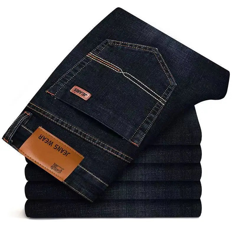 2025 hot selling men's jeans, casual straight leg elastic slim fit pants, comfortable and soft business denim pants, fashionable
