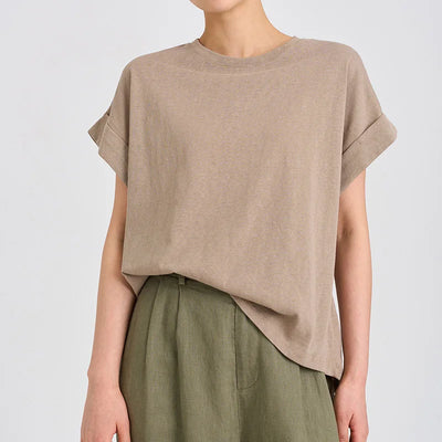 Women T Shirt Short Sleeve Cotton Linen Tops Crew Neck Oversize Dolman Plain Tees Spring Summer