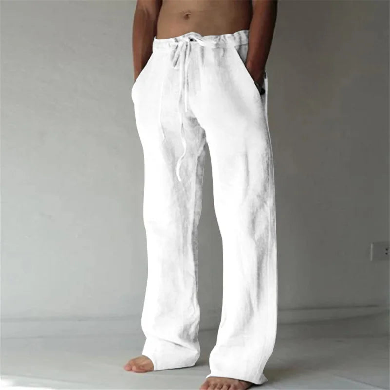 Hot New Men's Trousers, Casual Solid Color Thin Linen Men's Trousers