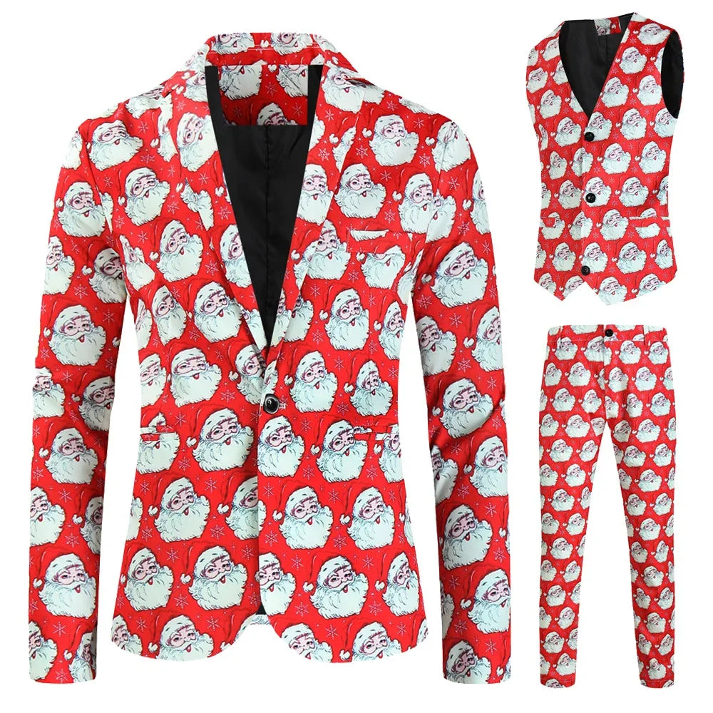 Men's Blazers Sets Rainbow Striped Print Blazers Jacket+Pants+Vest Man three Pieces Sets Prom Party Stage Singer Dancer Costumes