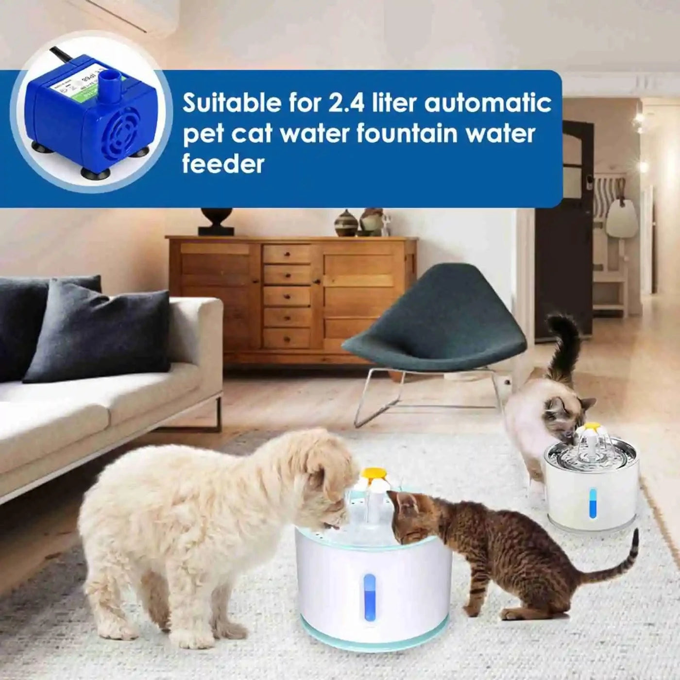 Submersible Water Pump for Pet Fountain with 5.9ft Power Cable, Replacement Pump Pet Fountain