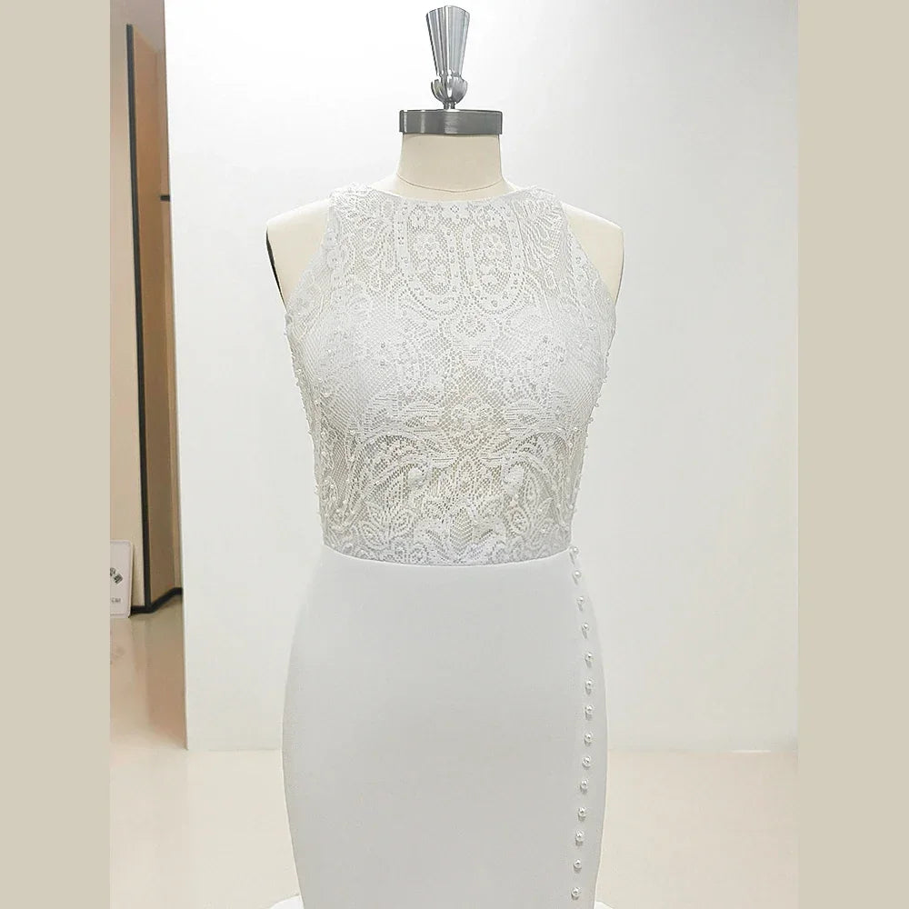 Mermaid Sleeveless Wedding Dresses for Women Sexy Side Slit Round Neck Bridal Gowns Vestidos Elegantes Para Mujer Robe De Mariée