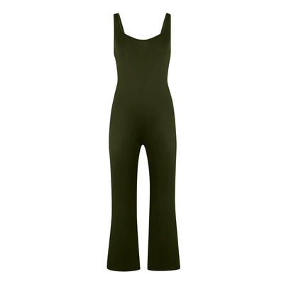 2025 Summer New Women's Sexy Hottie Style Backless One-piece Suit Sports Fitness Yoga Pullover One-piece Suit Flared Pants