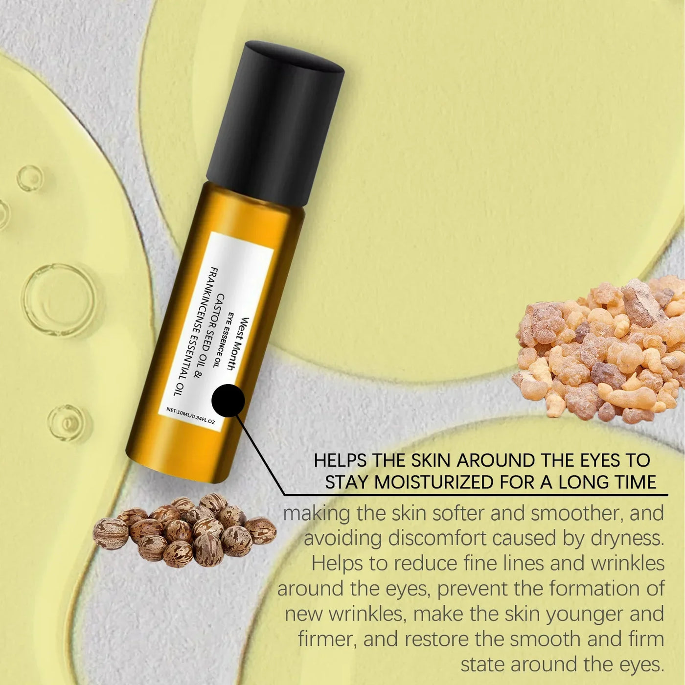 Castor Essential Oil Eye Roller Ball Reduce Fine Lines Removes Dark Circles Moisturizing Tightening Eyes Skin Firming Eye Care