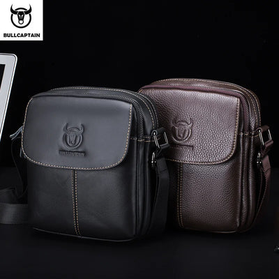 BULLCAPTAIN-Men's Leather Shoulder Bag Brand Casual Men's Bags Small Mini Multifunctional Crossbody Bag's D07