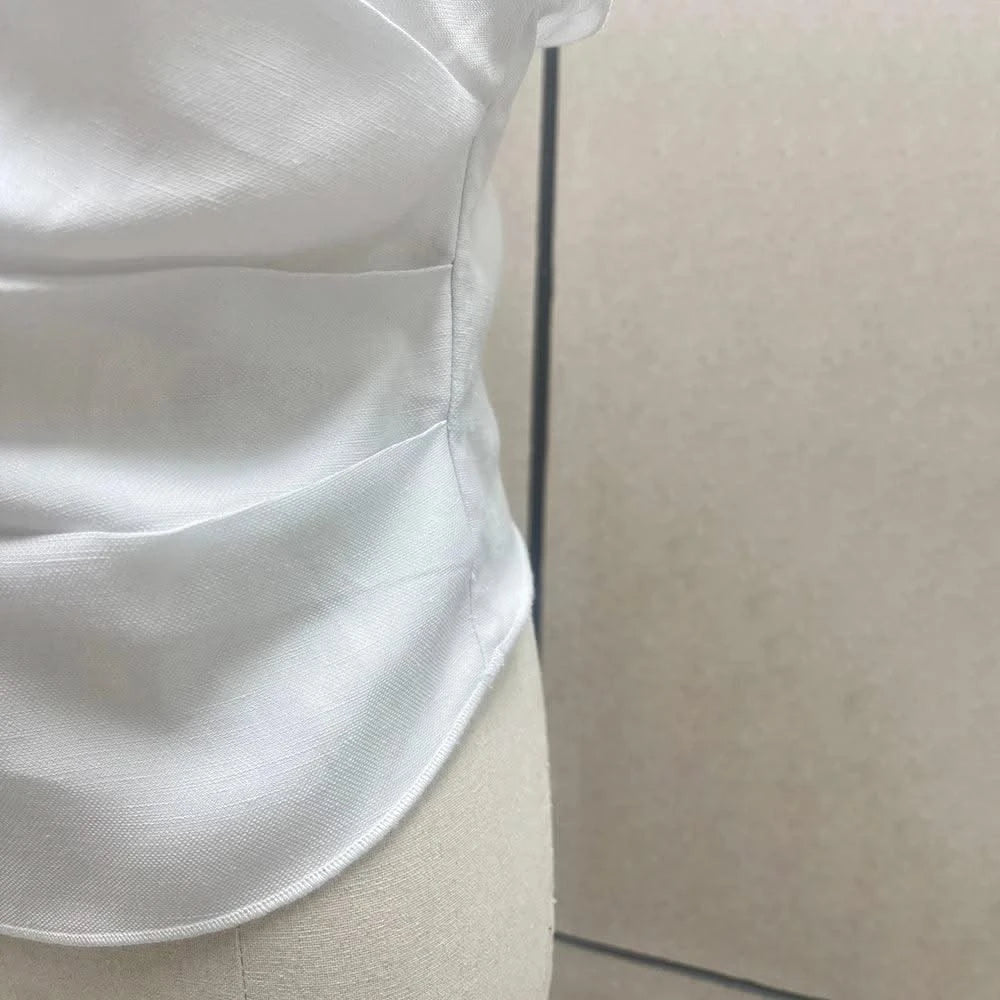 Linen Blend One-Shoulder Women's Vest Y2K Style Peplum Top with Stereoscopic Flower Decoration Elegant Commuter Wear for Summer