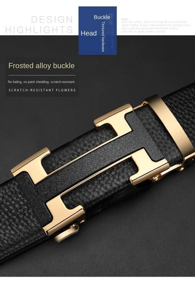 High Quality Alloy Buckle Genuine Real Leather Vintage H Automatic Buckle Belt for Men | Male