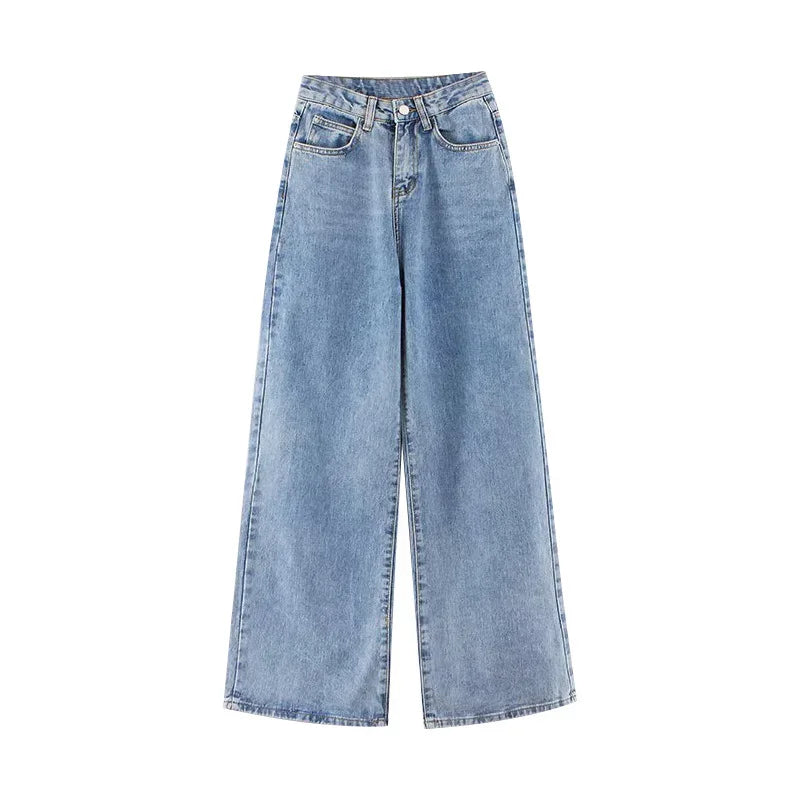 High-waist Plus-size Women Jeans Loose Small Person Straight Crotch Versatile Slimming Trousers Cotton Material