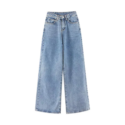 High-waist Plus-size Women Jeans Loose Small Person Straight Crotch Versatile Slimming Trousers Cotton Material