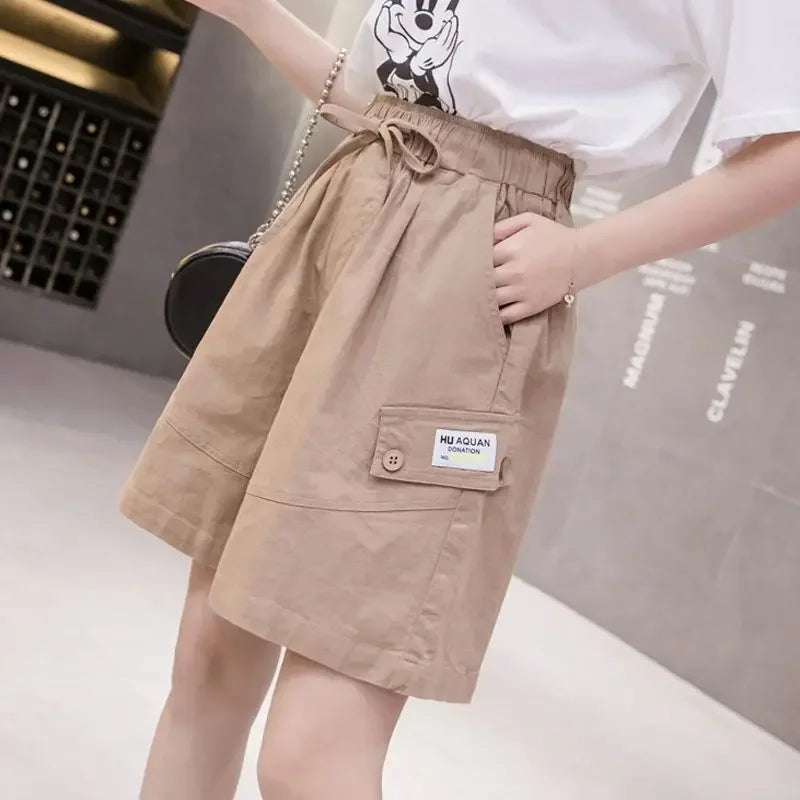 Loose Cargo Shorts for Women New 2025 Summer Korean-style Wide-leg Versatile Casual Shorts