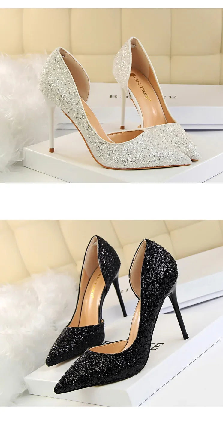 BIGTREE Shoes Champagne Women Pumps Sequin Wedding Shoes Stiletto High Heels Women Shoes Luxury Party Shoes Pumps Plus Size 43