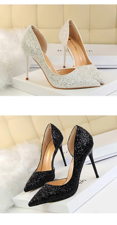 BIGTREE Shoes Champagne Women Pumps Sequin Wedding Shoes Stiletto High Heels Women Shoes Luxury Party Shoes Pumps Plus Size 43