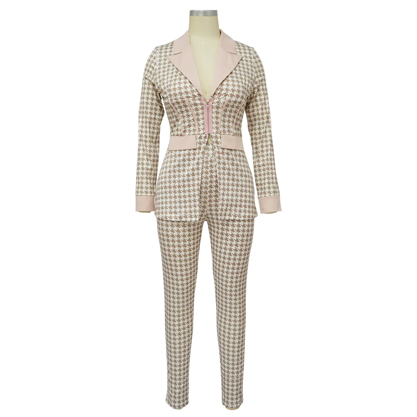 Women Two Piece Sets Outfits Elegant Tweed Slim Long Trousers Short Coat Tops Lady Clothes Formal Business Office Work Suits