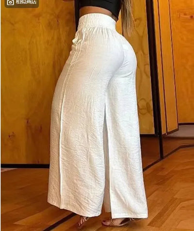 Wide Leg Pants Women Capris Loose Flare Pant Pockets Solid Basics Casual Spliced High Waist Trousers Streetwear Summer 2025