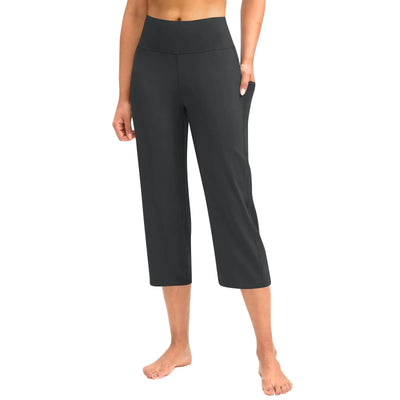 Women  Elastic High Waist 3/4 Pant Casual Active  Fit Wide Capris Leg Pants Trousers With Pockets Pants Woman брюки женские