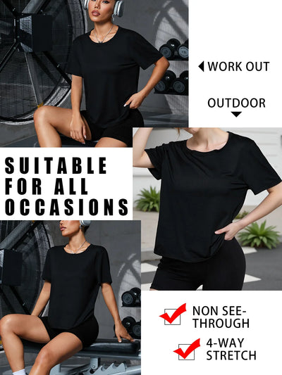 Women's Super Soft Crew Neck T'Shirts.Short Sleeve For Sports.Workout,Yoga,Running.Fitness & Outdoor Activities