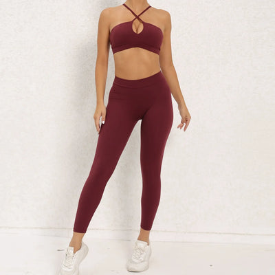 2PCS Athletic Wear Yoga Women's Tracksuit  Fitness Yoga Sets Sportswear Workout Bra+High Waist Leggings Gym Clothing Sports