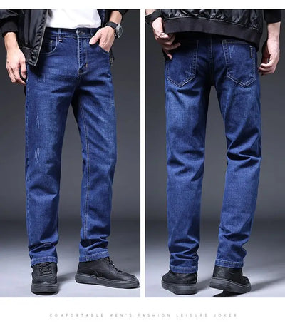 2025 New in Men's Stretch Jeans Straight Fit Denim Pants Male Formal Classic Blue Business Casual Regular Autumn Cowboy Trouser