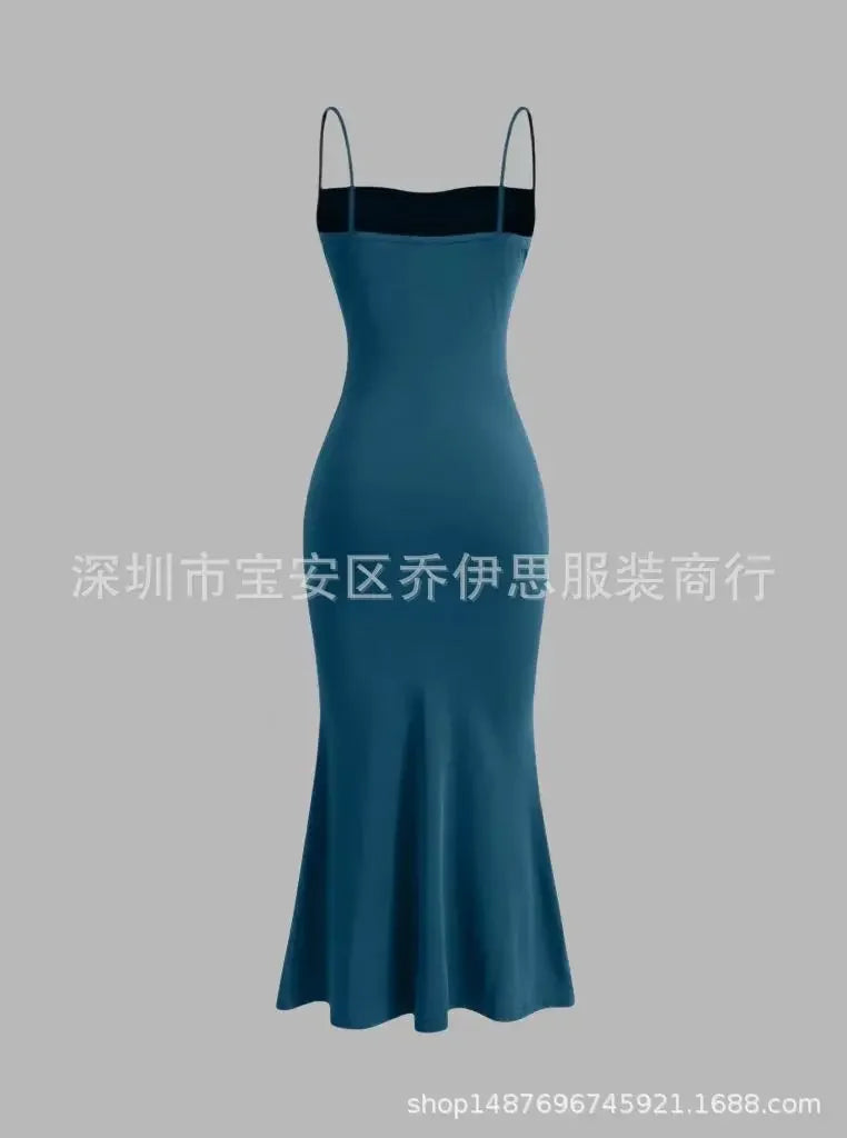 Women's Dress 2025 Spring Summer Elegant Party Fitting Slim Spaghetti Strap Mermaid Hem Maxi Fashion Lady Party Dresses Vestidos