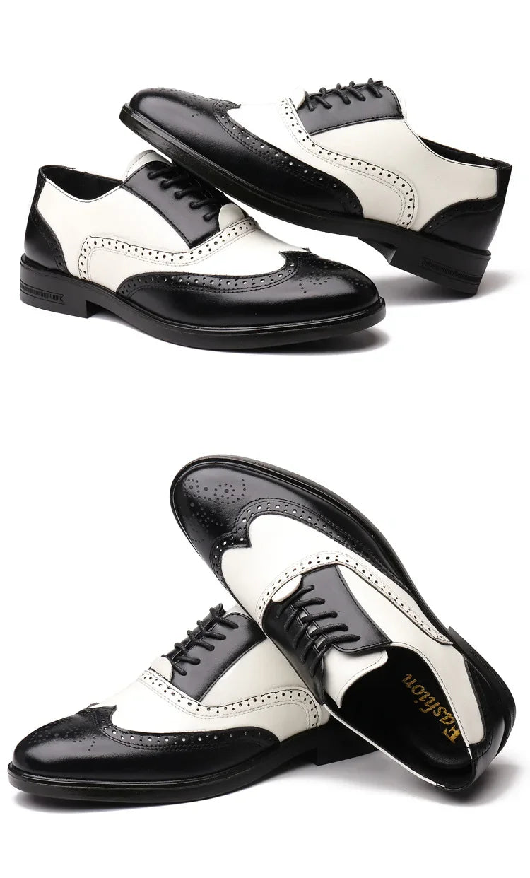 Retro Men's Oxford Shoes Fashion Block Carved Casual Shoes Social Shoes Male Business Dress Leather Shoe Zapatos Para Hombres