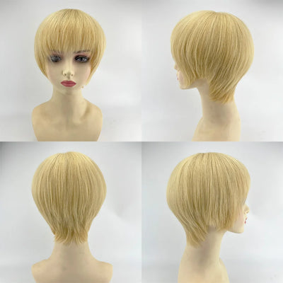 Human Hair Wig Short Pixie Cut Full Lace Silk Base Crown Virgin European Hair Thin Light Breathable Wear to Go for Women