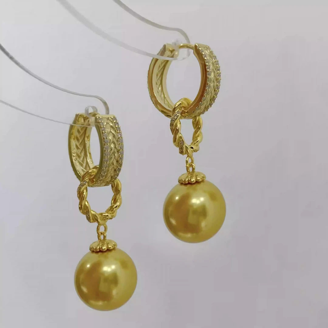 MeiBaPJ 10mm Natural Nearround Pearls Fashion Drop Earrings DIY Genuine 925 Silver Fine Wedding Jewelry for Women