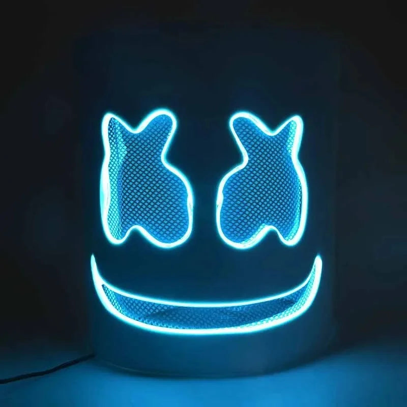 LED Marshmallow Mask Light Up Full Face DJ Helmet For Halloween Cosplay, Rave Music Festival Party Luminous Headgear