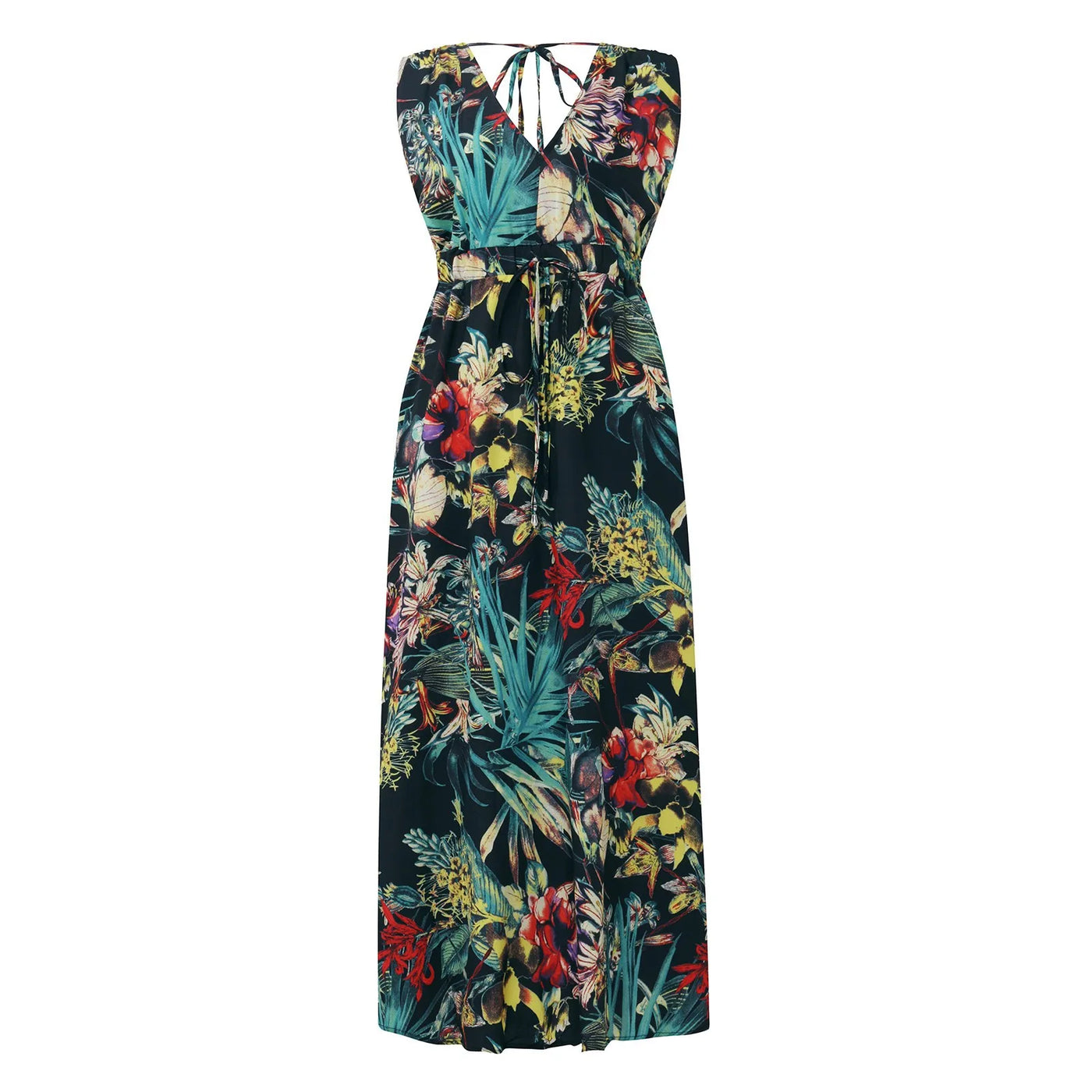 dresses for women Summer dress Casual Print Bandage Elastic Waist V-Neck Sleeveless sexy long Dresses vestidos verano moda 2024